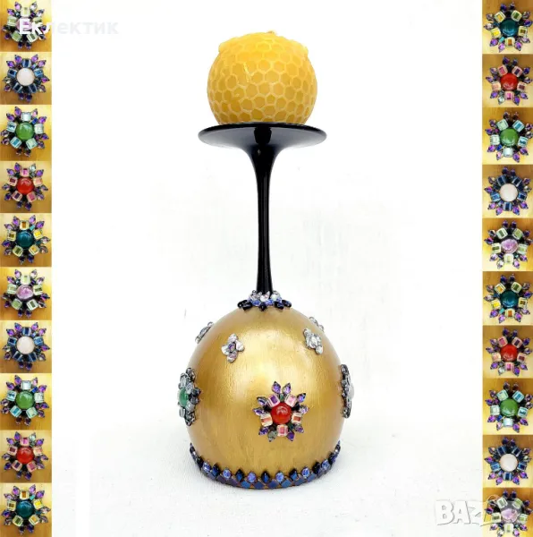 Свещник Свещен Граал — златен потир със скъпоценни камъни и чешки кристал, снимка 1