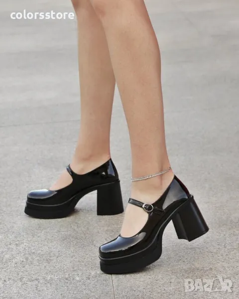 Обувки на ток - черен лак - SDF90, снимка 1