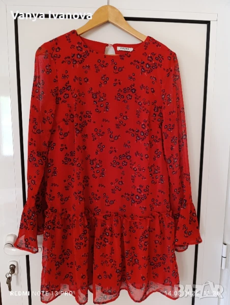Pieces червена рокля на цветя М размер , снимка 1