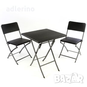 Комплект от маса с 2 стола, балкон комплект, поли ратан, черен комплект, бистро, снимка 1