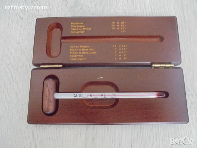 № 8122 стар термометър за вино - с кутия от дърво , снимка 1
