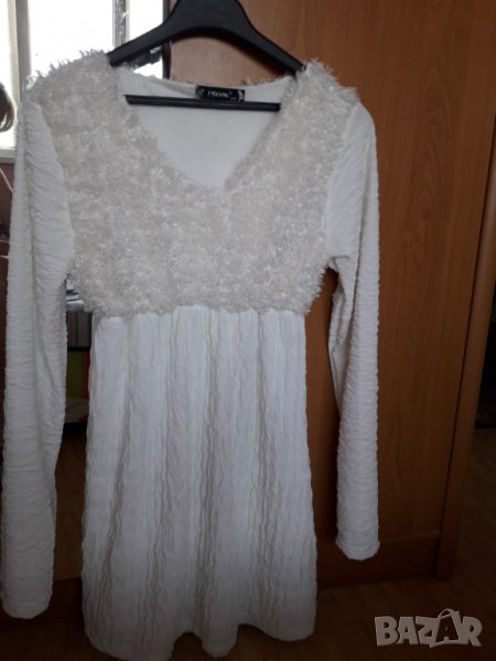 Блуза туника бяла с пухкаво деколте размер Л-ХЛ, снимка 1