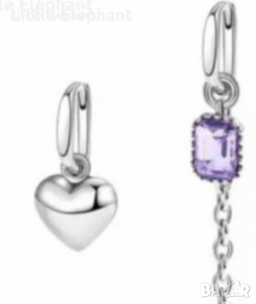 Хипоалергични сребърни висящи обеци,сърце и кристал,purple/нови, снимка 1
