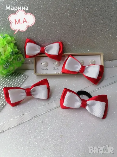 Панделка за коса в бяло и червено., снимка 1