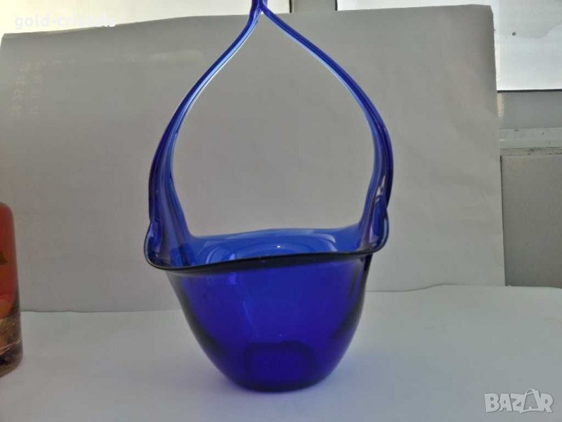Стъклена кошница купа кобалт , снимка 1