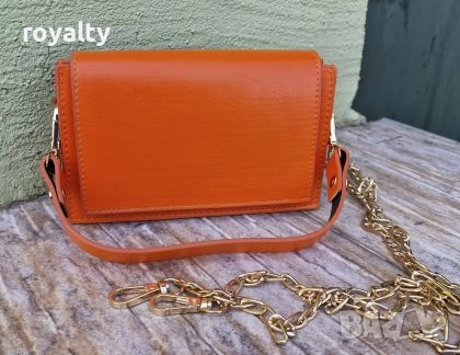Кожена Дамска Оранжева Чанта , снимка 1