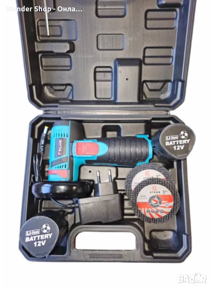 Акумулаторен ъглошлайф 12V - Компактен, мощен и удобен С две батерии 12v компактна опаковка и куфар, снимка 1