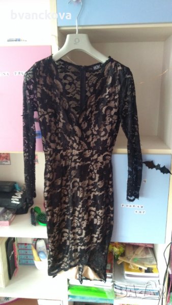 Официална рокля бежово и черна дантела, снимка 1