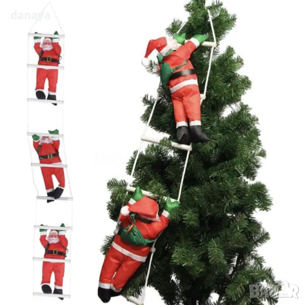 5183 Коледна украса Катерещ се Дядо Коледа на стълба, 3 модела, снимка 1