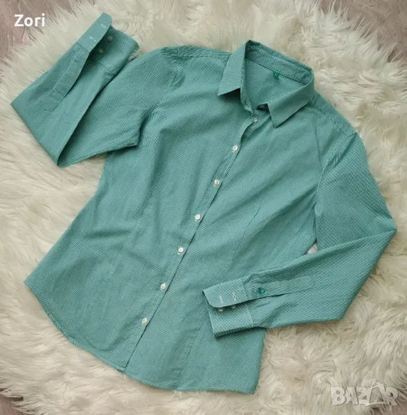 Риза в ситно зелено-бяло каре, снимка 1