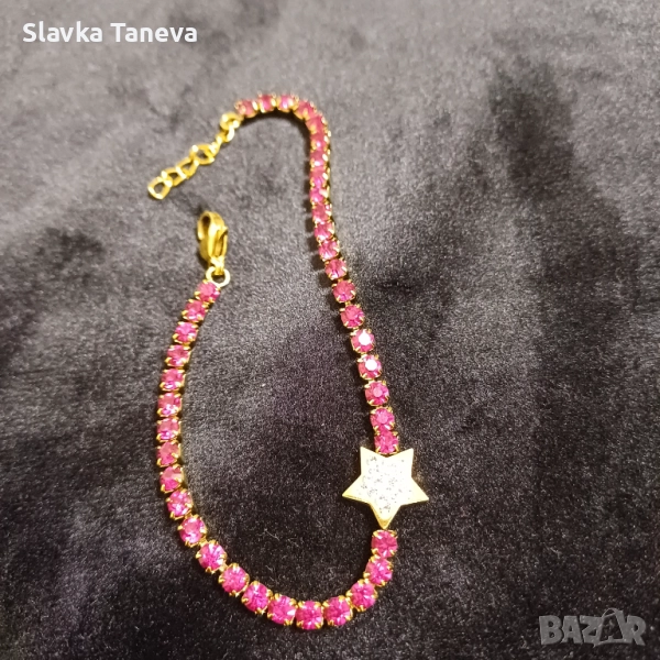 Стоманена гривна, цирконии, звезда, снимка 1