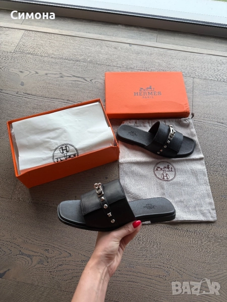 Hermes естествена рокля чехли черни, снимка 1