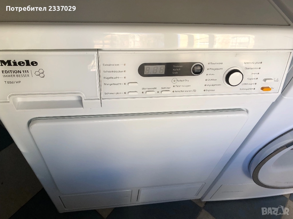 Сушилня:МиелеТ8861WP-едиш:111-8кг,обслужена-1год гаранция,термопомпа,дисплей,клас:А+++, снимка 1
