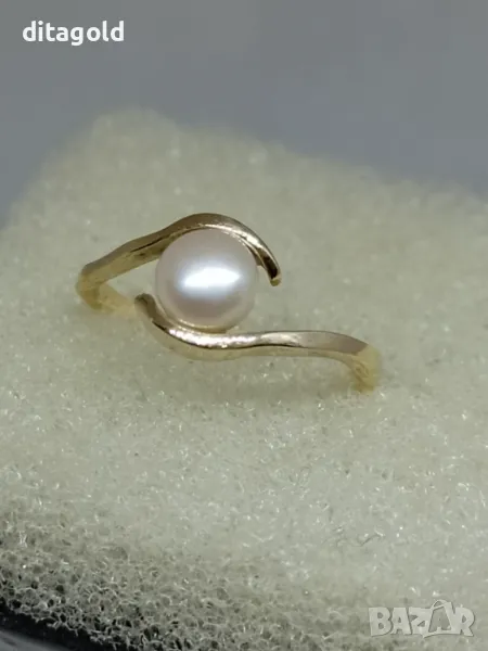 Нов 14К златен пръстен с естествена морска перла, снимка 1