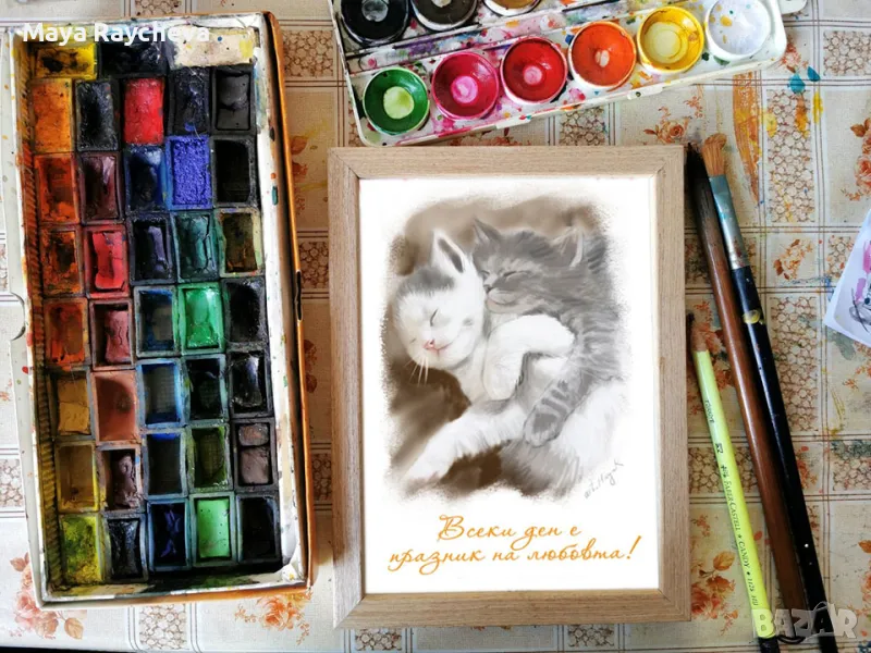 Подарък за влюбени: Рамка с илюстрация "Всеки ден е празник на любовта", снимка 1