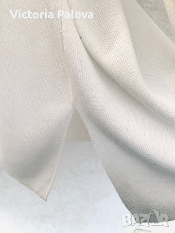 Млечнобяла блуза кежуал с V деколте, снимка 3 - Блузи с дълъг ръкав и пуловери - 40382940