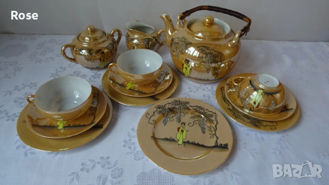 Японски порцеланови тройни сетове, чайник, захарница и каничка, снимка 2 - Сервизи - 53976446