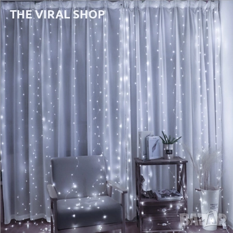 Коледни лампички с 300Led лампи 3 метра на 3 метра ,коледна завеса с дистанционно., снимка 2 - Декорация за дома - 52409019