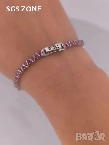 сребърна гривна с естествени рубини, снимка 4 - Гривни - 52688162