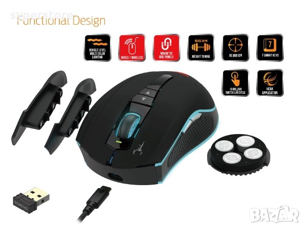 Мишка Геймърска Безжична и USB Gamdias Hades M1 Черна, 10800DPI 7Btns RGB Gaming mouse, снимка 2 - Клавиатури и мишки - 35357373