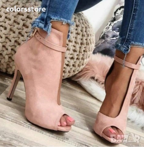 Летни боти на ток - розов велур - ST31