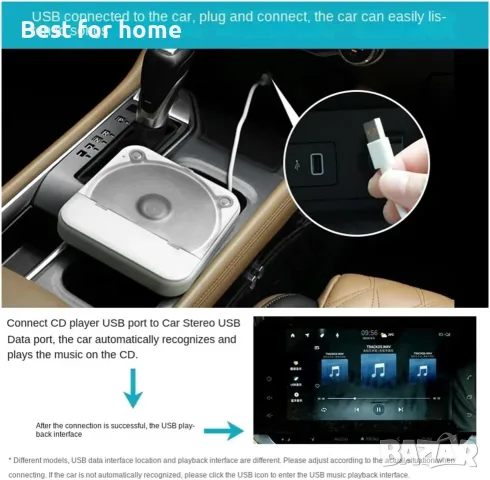 CD плейър, KC-606 външен автомобилен плейър с USB/AUX Lossless връзка, преносим CD плейър, снимка 3 - Аудиосистеми - 55861995