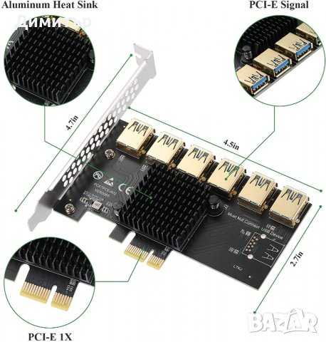 Адаптер от 1 към 6 PCI-E слота USB 3.0, снимка 6 - Други - 37377745