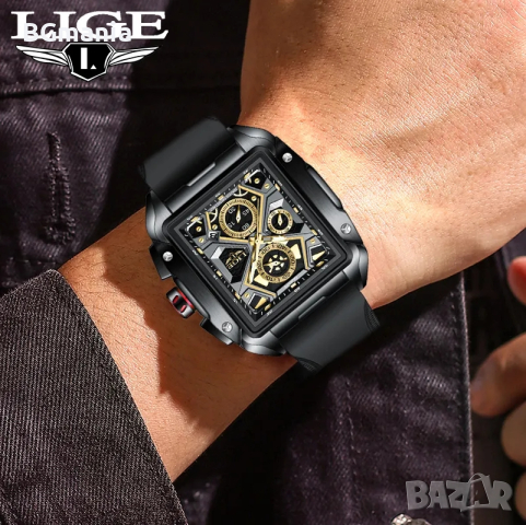 Мъжки часовник 8981с1 Lige силиконова каишка черен, снимка 1 - Мъжки - 44603463