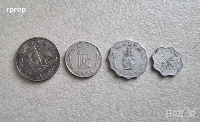  Малта.  5 и 10  цента. 2 и 5 мила. 1972 година. 4 бройки., снимка 6 - Нумизматика и бонистика - 44761835