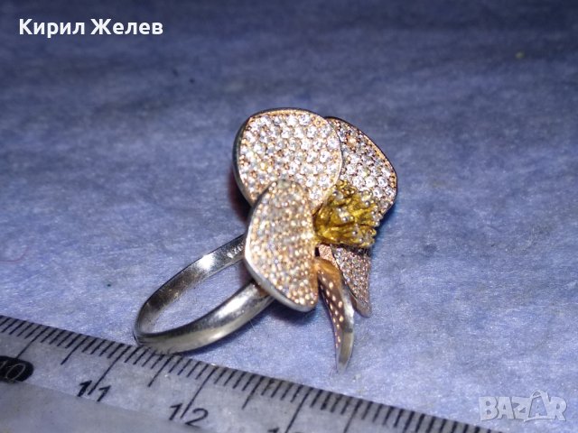 ПРЕЛЕСТЕН СКЪПОЦЕНЕН ФЛОРАЛЕН СРЕБЪРЕН ПРЪСТЕН ЦВЕТЕ СРЕБРО 925 с МНОГО БЛЕСТЯЩИ ЦИРКОНЧЕТА 17150, снимка 16 - Пръстени - 40555229