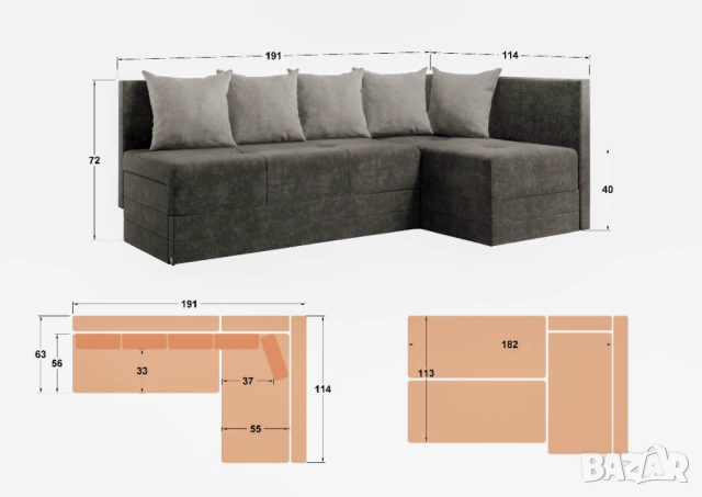 Разтегателен ъглов диван , снимка 2 - Дивани и мека мебел - 52528888