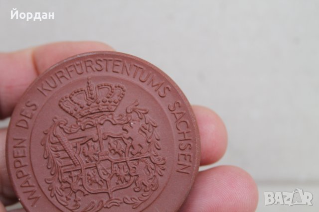 Немски порцеланов плакет 50 мм-маркиран Майсен, снимка 4 - Антикварни и старинни предмети - 38927372