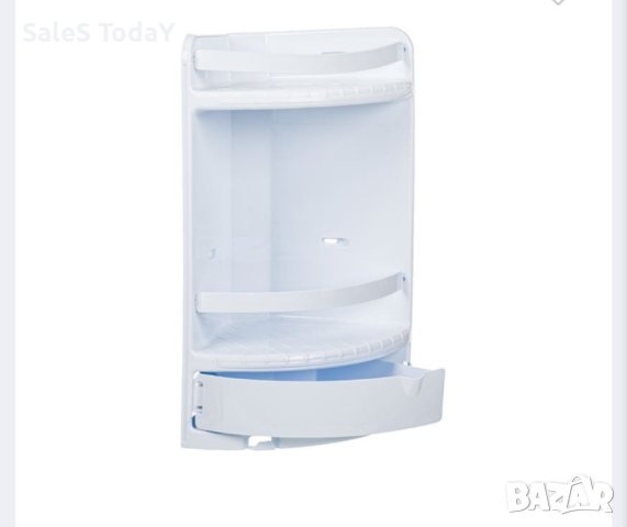 Ъглов рафт за баня, бяла етажерка със сиво чекмедже, Пластмаса , снимка 2 - Етажерки - 44462142