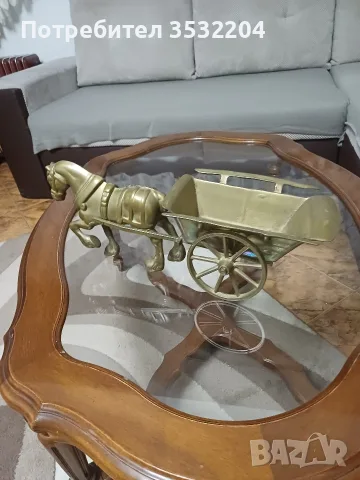 Бронзова каруца с кон, снимка 2 - Антикварни и старинни предмети - 56483072