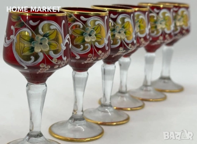 Murano Italy   Circa 1957  Bischoff Cordials Venetian Italian set with  Ruby Red end 18 k Gold  , снимка 15 - Антикварни и старинни предмети - 52718437