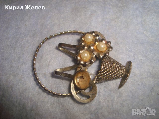 СТАРА ПОСРЕБРЕНА РЕТРО - ВИНТИДЖ БРОШКА - КОШНИЧКА 14490, снимка 7 - Антикварни и старинни предмети - 37685822