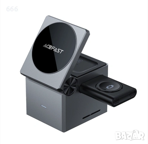3в1 зарядна станция за телефон, TWS слушалки и Apple Watch, 23W - Acefast (E18) - метално сиво