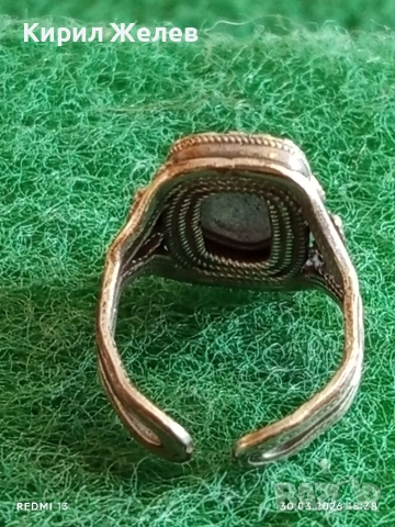 Винтидж сребърен пръстен филигран гранулация ръчно рисуван емайл 17131, снимка 7 - Пръстени - 54027853