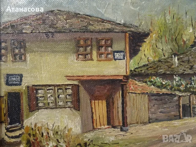 РАДОСЛАВ ПЕТРОВ картина "Старата кръчма" пейзаж масло 1968 г, снимка 4 - Картини - 56152196