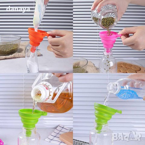 4030 Малка кухненска сгъваема силиконова фуния, снимка 4 - Аксесоари за кухня - 42311049