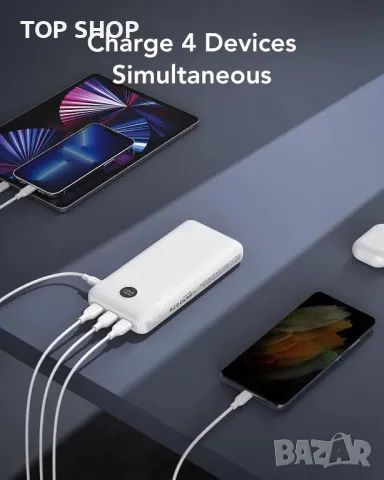 Външна батерия VEGER Power Bank 30000mAh, 20W, PD 18W QC 3.0 USB C с 4 изхода и 2 входа, снимка 4 - Външни батерии - 49636813