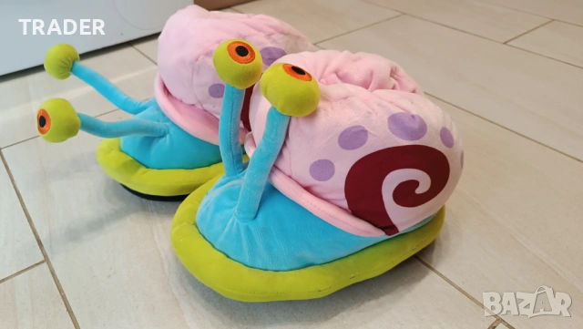 Домашни пантофи чехли зима 3D охлюв, неплъзгаща се подметка, многоцветни
