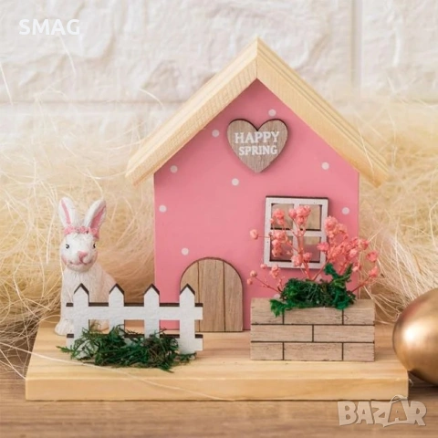 Великденска настолна дървена декоративна къща, 15x10x13 см_1248349, снимка 2 - Декорация за дома - 54226688
