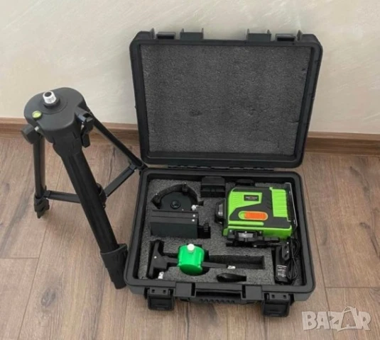 4D Самонивелиращ Лазерен Нивелир с Зелен Лъч + Тринога 1,6м и Комплект Аксесоари