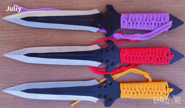 Ножове за хвърляне/кунай/-тип кама-3 броя и 3 цвята, снимка 4 - Ножове - 8909176
