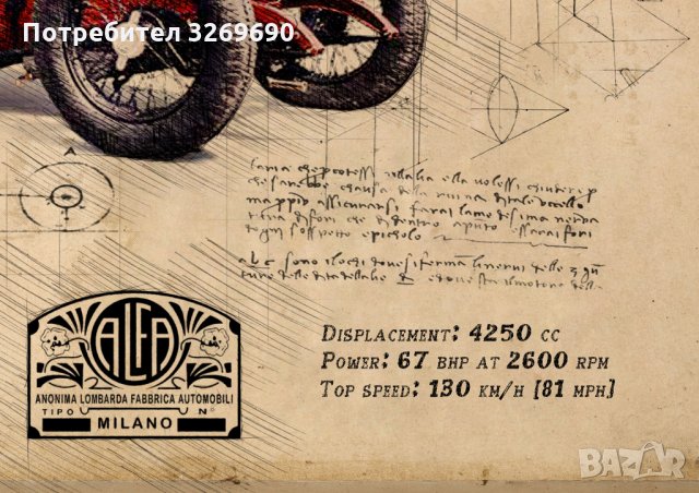 Енцо Ферари Ferrari постер плакат АЛФА Арт. стил Леонардо да Винчи, снимка 3 - Картини - 35561113