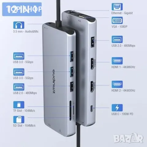 Нов хъб Докинг станция за лаптоп с 2 HDMI, Gigabit Ethernet и USB 3.0, снимка 4 - Захранвания и кутии - 49451178