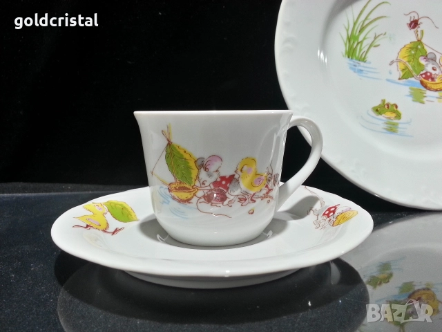 Стар български порцелан детски комплект за хранене , снимка 2 - Антикварни и старинни предмети - 52819496