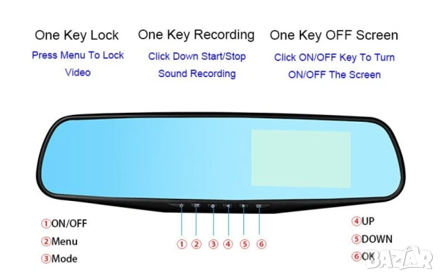 Видеорегистратор тип огледало за задно виждане + "задна камера"  , снимка 2 - Други стоки за дома - 50977372