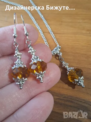 Прекрасен комплект бижута обеци и колие с кафяви Топаз кристали и разкошни орнаменти цвят сребро , снимка 6 - Бижутерийни комплекти - 49314733